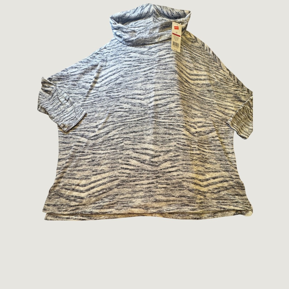 New Directions Gray Tiger Cowl Neck Knit Top Oversized Dolman Sleeve 2X NWT